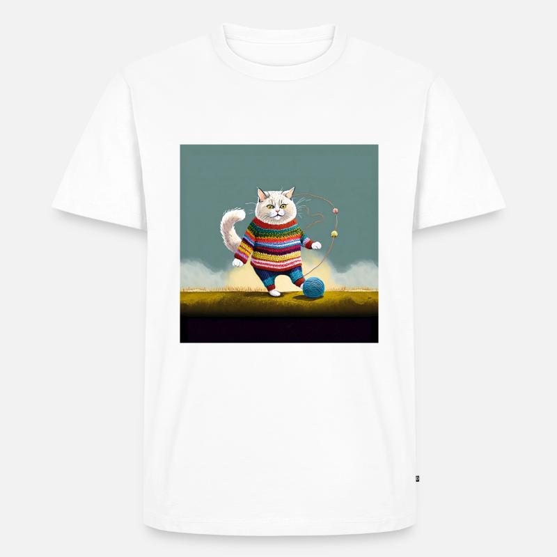 Katze im Strick Schick - Männer Premium Bio T-Shirt - Weiß