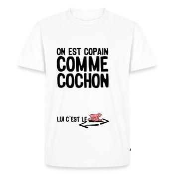 copain comme cochon citation1 expression - T-shirt Premium bio Homme - blanc - Devant - Nico (187cm)