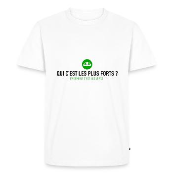 Supporter Saint-Etienne - Qui c'est les plus forts - T-shirt Premium bio Homme - blanc - Devant - Nico (187cm)