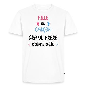 Fille ou garçon grand frère t'aime déjà - T-shirt Premium bio Homme - blanc - Devant - Nico (187cm)