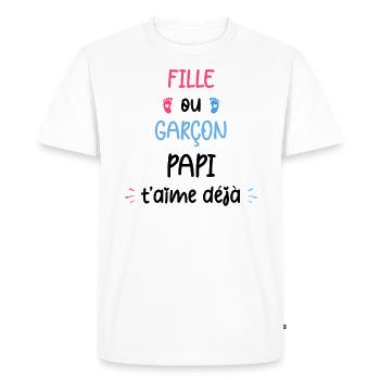 Fille ou garçon papi t'aime déjâ - T-shirt Premium bio Homme - blanc - Devant - Nico (187cm)
