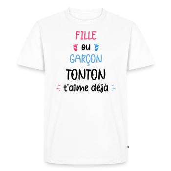 Fille ou garçon tonton t'aime déjà - T-shirt Premium bio Homme - blanc - Devant - Nico (187cm)