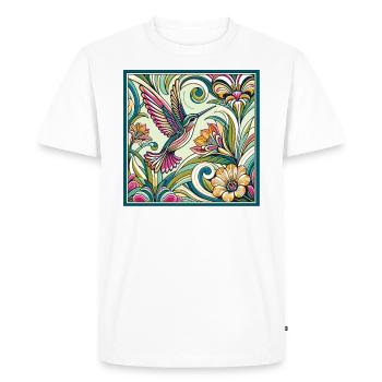Floral Hummingbird Colorful Floral Art Nouveau - Men's Premium Organic T-Shirt - white - Front - Nico (187cm)