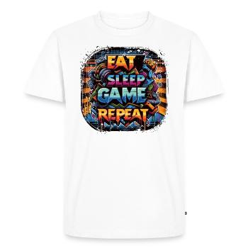 Manger Dormir Jeu Répéter le Mantra du Gamer - T-shirt Premium bio Homme - blanc - Devant - Nico (187cm)
