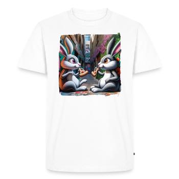 Lapins mangeant de la pizza dans l’art de rue de l’arrière-cour graffiti - T-shirt Premium bio Homme - blanc - Devant - Nico (187cm)