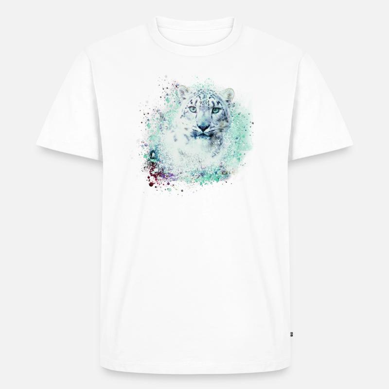léopard de neige,chat,léopard,vert,chat sauvage - T-shirt Premium bio Homme - blanc