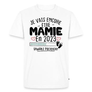 Mamie en 2023 / Cadeau future mamie 2023 - T-shirt Premium bio Homme - blanc - Devant - Nico (187cm)