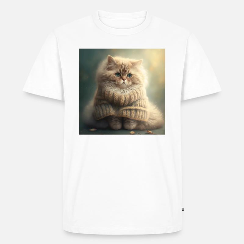 Katze Strick Pullover Süß Lusitg - Männer Premium Bio T-Shirt - Weiß