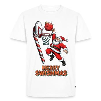 Basket de dunks du Père Noël de Joyeux Swishmas - T-shirt Premium bio Homme - blanc - Devant - Nico (187cm)