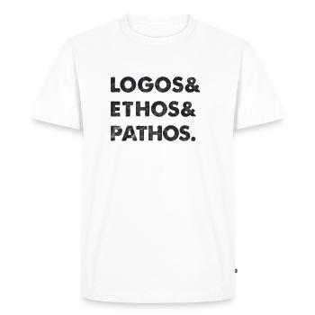 Philosophie Vintage Logos Ethos Pathos Nietzsche - T-shirt Premium bio Homme - blanc - Devant - Nico (187cm)