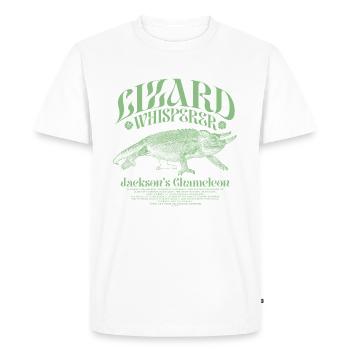 Le lézard caméléon de Jackson qui chuchote à l’oreille - T-shirt Premium bio Homme - blanc - Devant - Nico (187cm)
