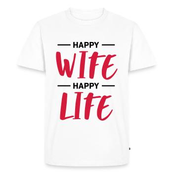 FEMME HEUREUSE, VIE HEUREUSE - T-shirt Premium bio Homme - blanc - Devant - Nico (187cm)