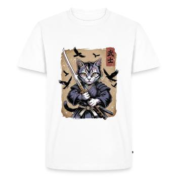 Ukiyo-e Art Japonais Kawaii Samurai Cat Art - T-shirt Premium bio Homme - blanc - Devant - Nico (187cm)