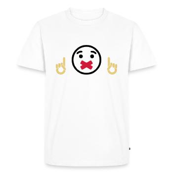 SHUT UP / BE QUIET SMILEY - Men's Premium Organic T-Shirt - white - Front - Nico (187cm)