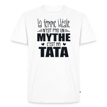 La Femme Idéale N'est Pas Un Mythe C'est Ma Tata - T-shirt Premium bio Homme - blanc - Devant - Nico (187cm)