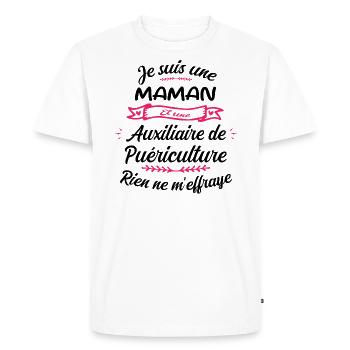 Maman et une Auxiliaire Puériculture Humour - T-shirt Premium bio Homme - blanc - Devant - Nico (187cm)