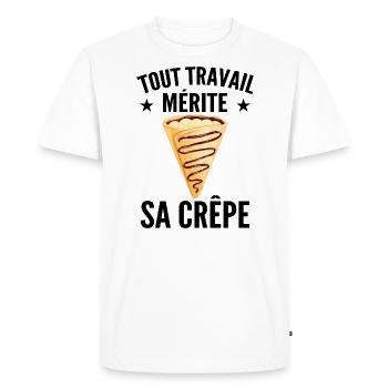 Tout Travail Mérite Sa Crêpe ! Cadeau Humour Crêpe - T-shirt Premium bio Homme - blanc - Devant - Nico (187cm)