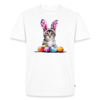Lapin de Pâques chat aux oreilles roses, chat de Pâques drôle - T-shirt Premium bio Homme - blanc - Devant - Nico (187cm)