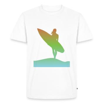 surfer surfergirl surfing beach with surfboard - T-shirt Premium bio Homme - blanc - Devant - Nico (187cm)