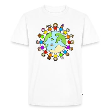 one world - World Children's Day - Men's Premium Organic T-Shirt - white - Front - Nico (187cm)