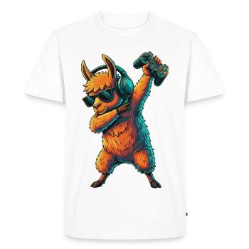 Gamer Llama Alpaca Playing Video Games Art - Men's Premium Organic T-Shirt - white - Front - Nico (187cm)