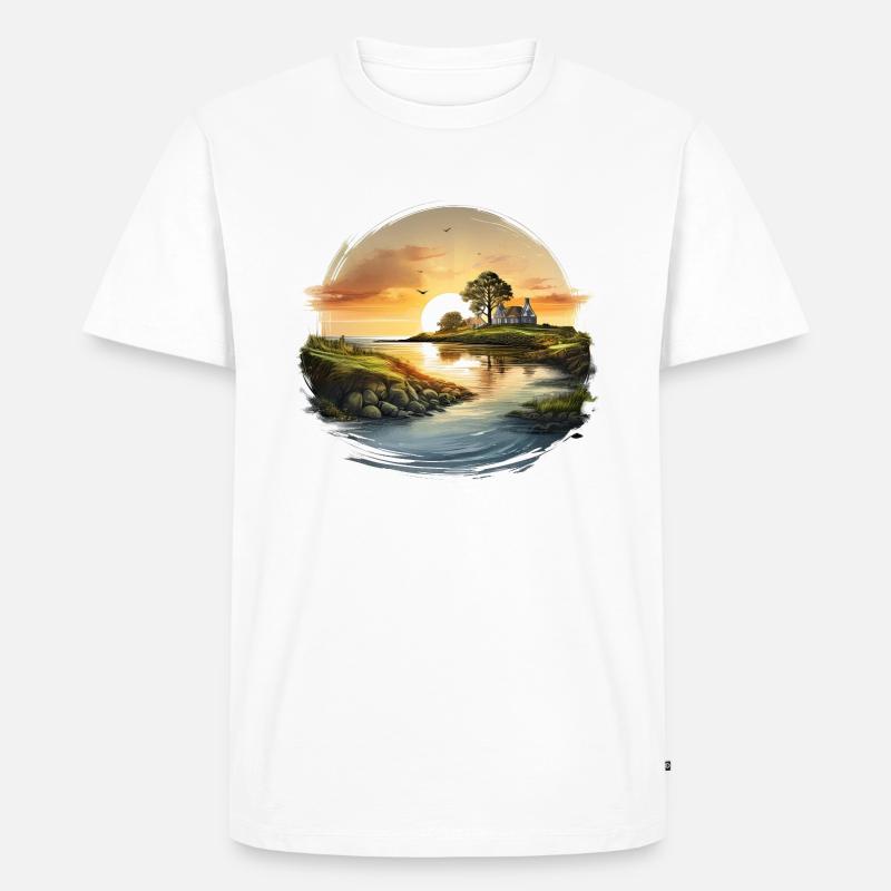 Sonnenuntergang am See oder Meer - Männer Premium Bio T-Shirt - Weiß