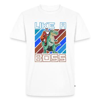 Like a Boss - Le Père Noël monte sur T-Rex - T-shirt Premium bio Homme - blanc - Devant - Nico (187cm)