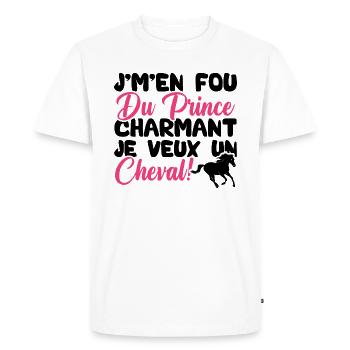 Je m'en fous du prince charmant je veux un cheval - T-shirt Premium bio Homme - blanc - Devant - Nico (187cm)