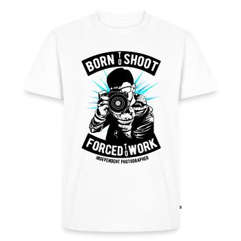 Born to shoot forced to work Photographer - Men's Premium Organic T-Shirt - white - Front - Nico (187cm)
