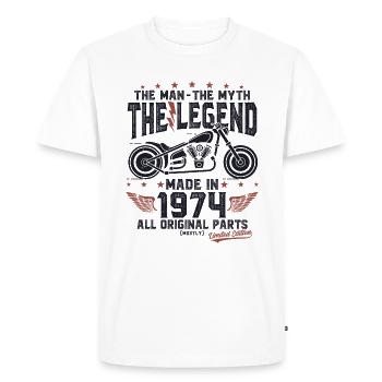 1974 Vintage Homme Mythe Légende Moto - T-shirt Premium bio Homme - blanc - Devant - Nico (187cm)