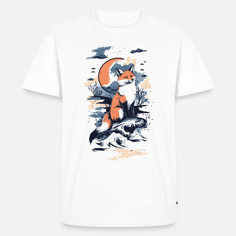 Fuchs Comic Stil mit Mond - Männer Premium Bio T-Shirt - Weiß