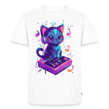 Chat mignon avec des écouteurs écoutant de la musique - T-shirt Premium bio Homme - blanc - Devant - Nico (187cm)