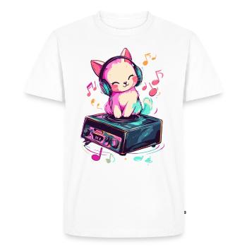 Chat mignon avec des écouteurs écoutant de la musique - T-shirt Premium bio Homme - blanc - Devant - Nico (187cm)