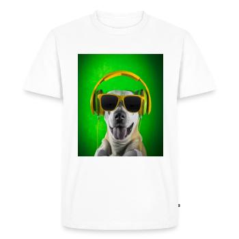 Dog with headphones and green background - Men's Premium Organic T-Shirt - white - Front - Nico (187cm)
