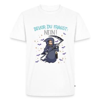 Avant de demander : Non - T-shirt Premium bio Homme - blanc - Devant - Nico (187cm)