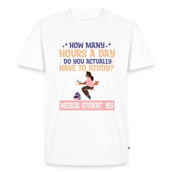 Combien d’heures avez-vous pour étudier? - T-shirt Premium bio Homme - blanc - Devant - Nico (187cm)