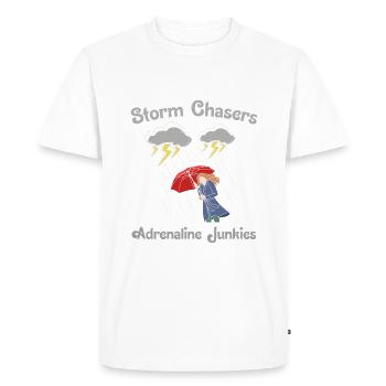 Chasse aux tempêtes : Accro à l’adrénaline - T-shirt Premium bio Homme - blanc - Devant - Nico (187cm)