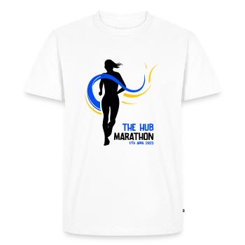 Marathon April 17, 2023 at the Hub of the Universe - Men's Premium Organic T-Shirt - white - Front - Nico (187cm)