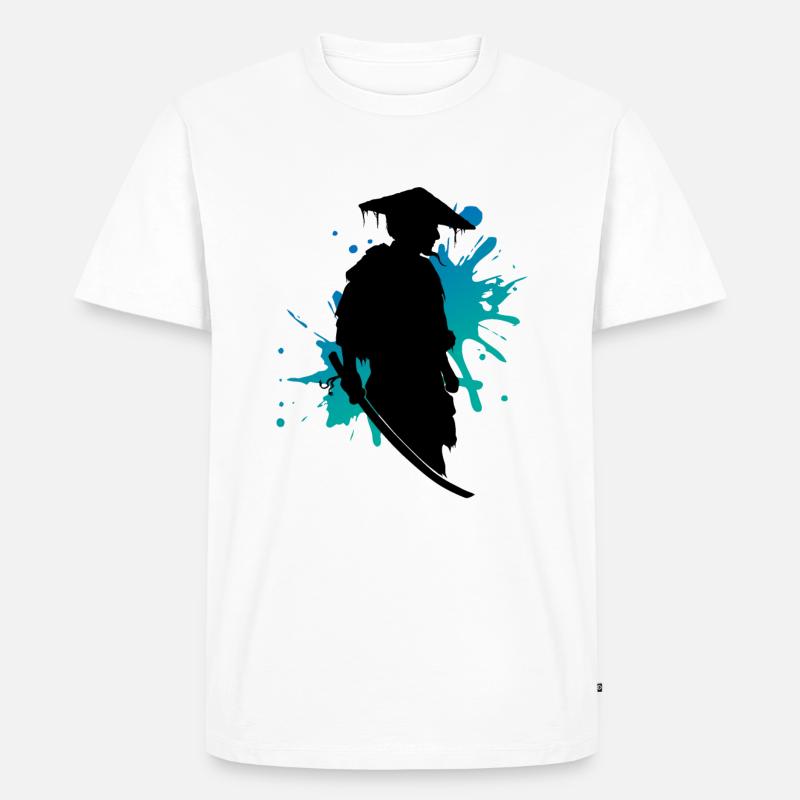 Samurai Kampfgeist Tinte Splash Kunst - Männer Premium Bio T-Shirt - Weiß