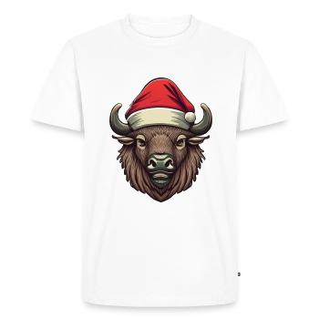 Bison Christmas Santa - Men's Premium Organic T-Shirt - white - Front - Nico (187cm)