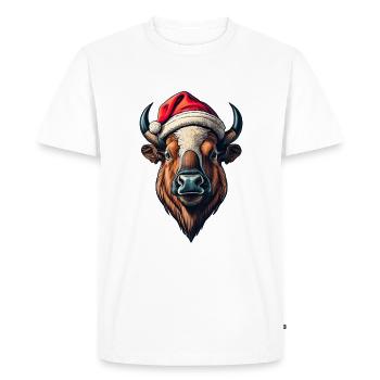 Bison Christmas Santa - Men's Premium Organic T-Shirt - white - Front - Nico (187cm)
