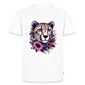 Guépard Fleurs de guépard - T-shirt Premium bio Homme - blanc - Devant - Nico (187cm)