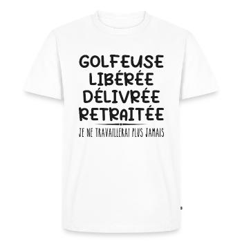 Golfeuse célèbre sa retraite avec humour cadeau - T-shirt Premium bio Homme - blanc - Devant - Nico (187cm)