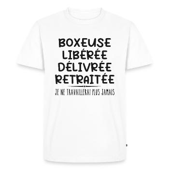Boxeuse célèbre sa retraite avec humour cadeau - T-shirt Premium bio Homme - blanc - Devant - Nico (187cm)