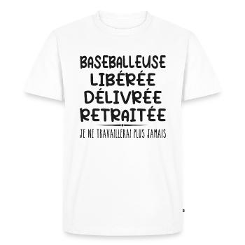 Baseballeuse célèbre sa retraite avec humour cadea - T-shirt Premium bio Homme - blanc - Devant - Nico (187cm)