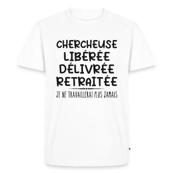 Chercheuse célèbre sa retraite avec humour cadeau - T-shirt Premium bio Homme - blanc - Devant - Nico (187cm)