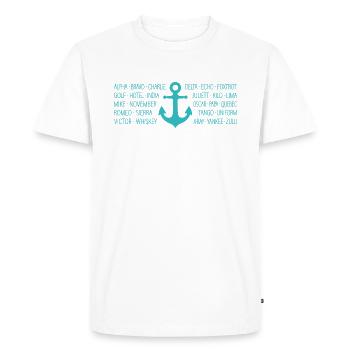 Radio maritime de l’alphabet de l’OTAN avec ancre turquoise - T-shirt Premium bio Homme - blanc - Devant - Nico (187cm)
