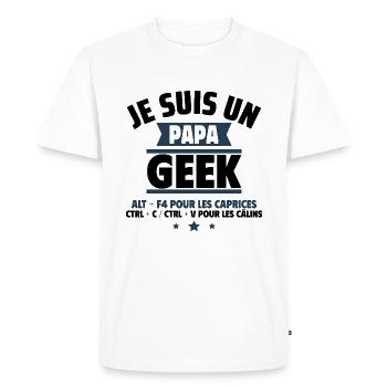 Papa geek cadeau fête des pères,Geek,Gameur,Gaming - T-shirt Premium bio Homme - blanc - Devant - Nico (187cm)
