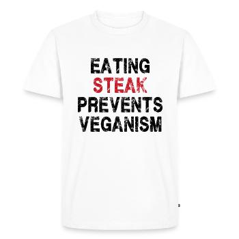 Manger du steak prévient les végétaliens - T-shirt Premium bio Homme - blanc - Devant - Nico (187cm)