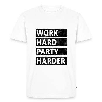 Work Hard Party Harder - Men's Premium Organic T-Shirt - white - Front - Nico (187cm)